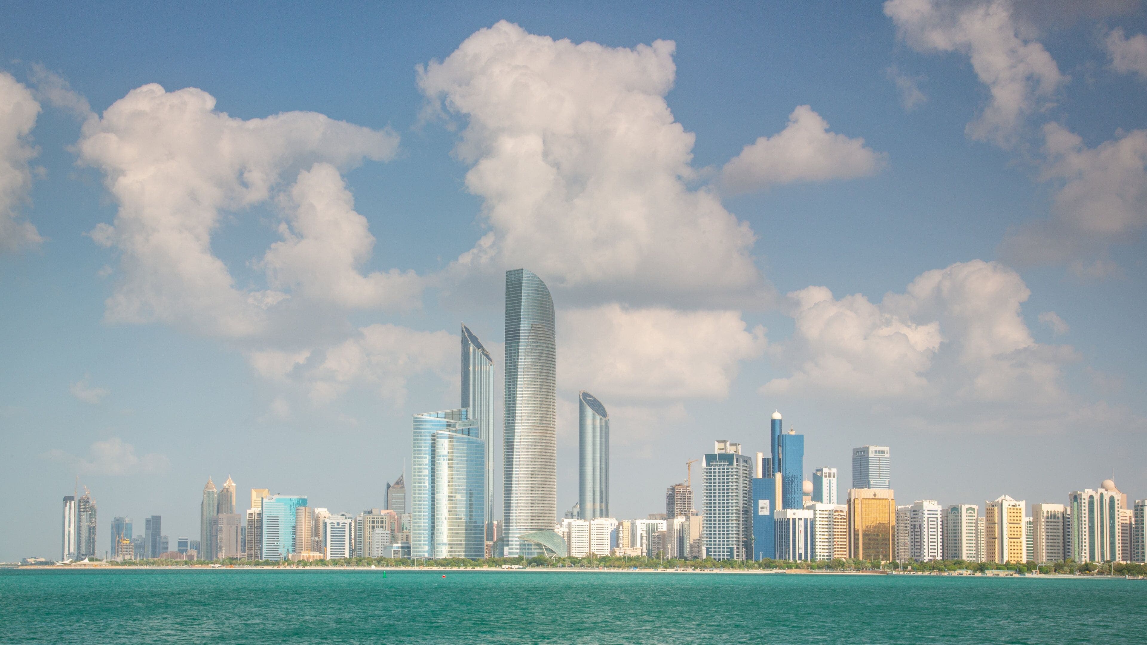 Abu Dhabi Corniche skyline seen across the water